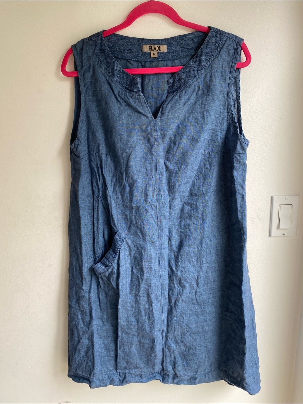 Flax Linen Sleeveless Blue Dress Med